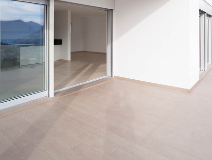 Modern hallway with tile walls