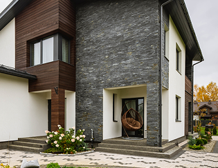 Modern house exterior with tile cladding