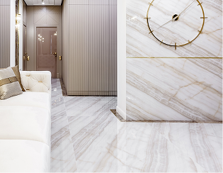 Luxury living room with marble floor tiles