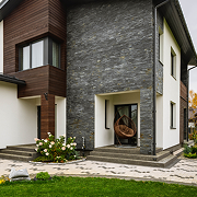 Modern house exterior with tile cladding