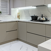 Contemporary kitchen with tile backsplash