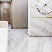 Modern hallway with tile walls