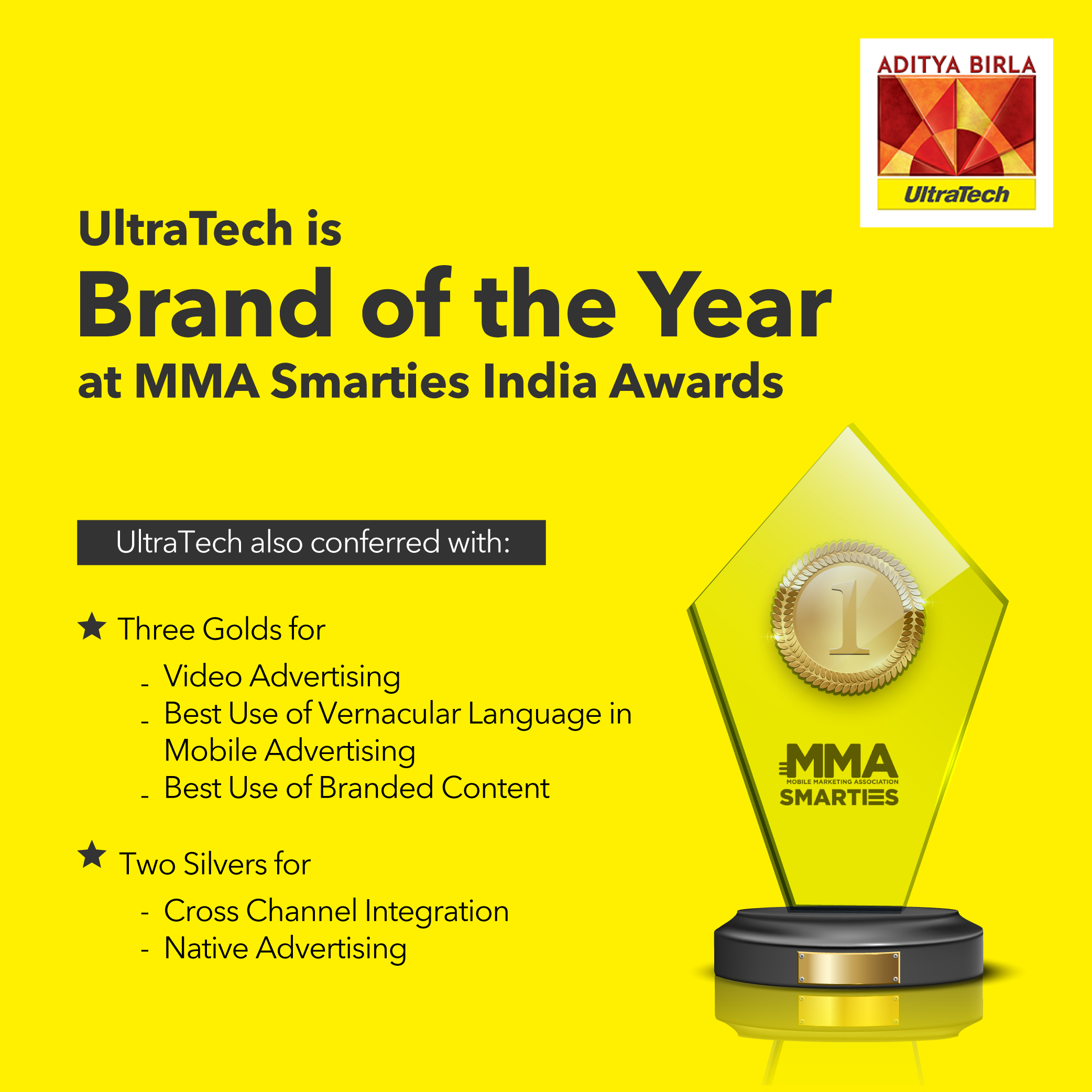 UltraTech Cement is the ‘Brand of the Year’ at MMA Smarties