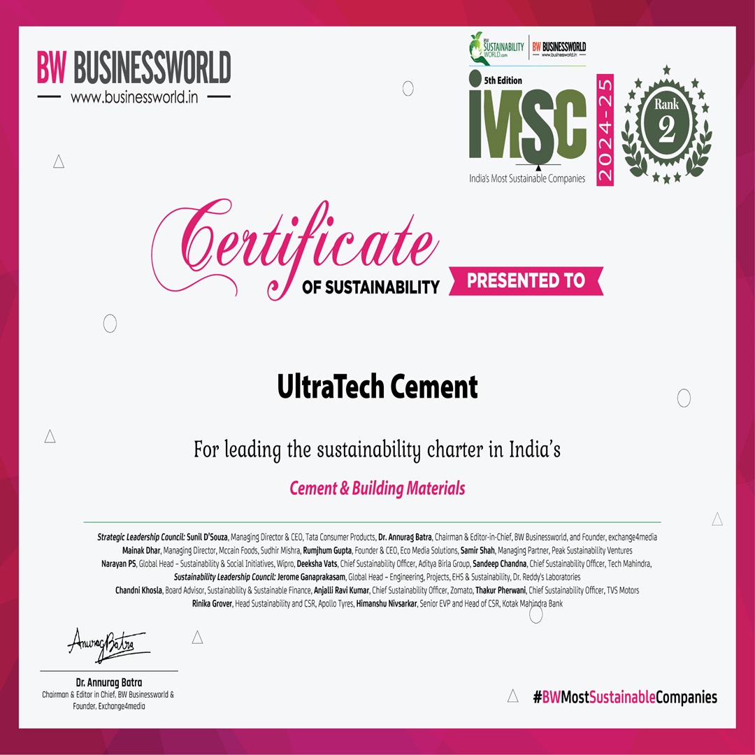 UltraTech recognised among BW India’s Most Sustainable Companies 2024-2025