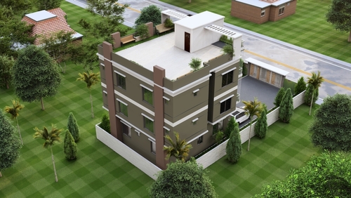 3D render of a modern three-story house.| Ultratech