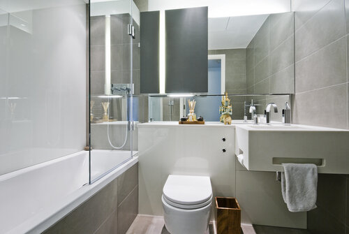 luxury contemporary bathroom with indian hindu decorative elements