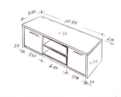 Hand-drawn cabinet sketch with dimensions | Ultratech