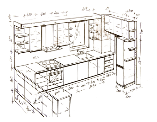 Architectural sketch of a kitchen layout | Ultratech