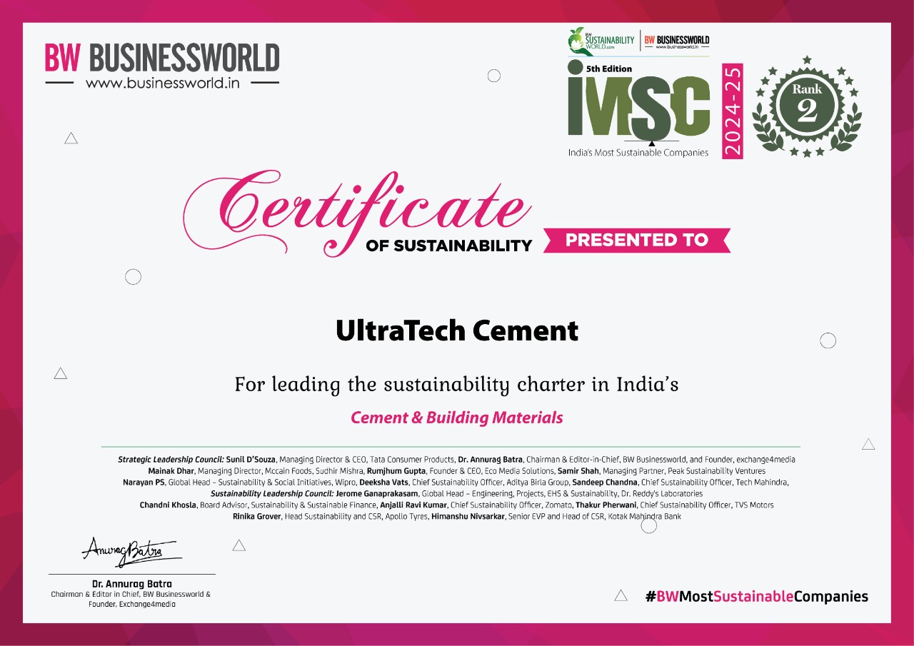 UltraTech recognised among BW India’s Most Sustainable Companies 2024-2025
