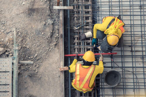 aerial view of construction worker in construction site