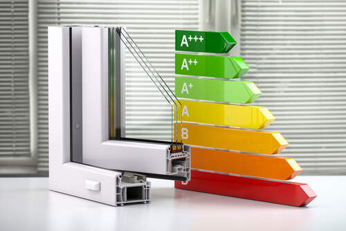 Plastic windows profile PVC and energy efficiency chart. 3d illustration