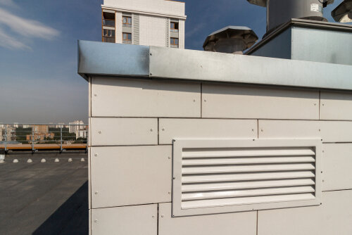 Ventilation system of house. Ventilation grill on the roof.